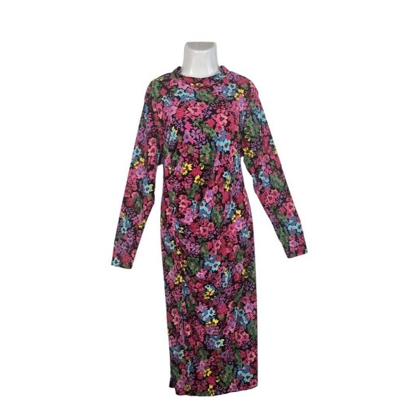 Future Collective Dresses & Skirts - Future Collective Kahlana Floral Long Sleeve Mock Bodycon Dress 1X Ruched Midi